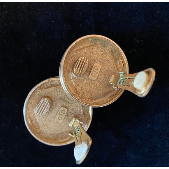 Georgiou Large Vintage Gold Tone & Purple Designer Statement Clip Earrings 1.25" - Picture 3 of 5